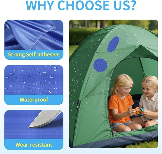 Waterproof Nylon Fabric Repair Tape Tent Repair Kit, 4pcs Outdoor Gear Tenacious Fix Tape, Self-Adhesive Fabric Patches for Clothes, Down Puffer Jacket, Tent, Sleeping Bag, Backpack, RoyalBlue