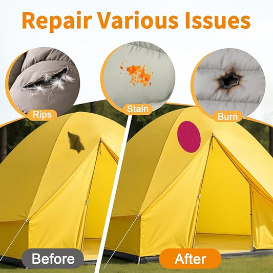 Waterproof Self-Adhesive Fabric Repair Tape - Tent Repair Kit,51pcs Nylon Fabric Patches for Tent, Jacket, Clothes, Puffer Down Jacket,Sleeping Bag, Outdoor Gear Tenacious Repairs Tape, Rose