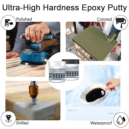 Epoxy Putty for Metal, 16 oz Fast Repair Pool Putty Self-Hardening Waterproof AB 2 Part Epoxy Wood Filler for Metal Tile Plastic Repair Filling Bonding, Sculpt Clay for Sculpting Modeling Black