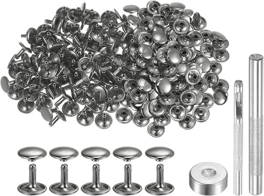 HARFINGTON 100 Sets Leather Rivets 12 x 12mm Metal Double Cap Rivet Snaps Studs Fasteners with 3pcs Setting Tools Rivets for Leather Craft DIY Repair Decoration, Gunmetal