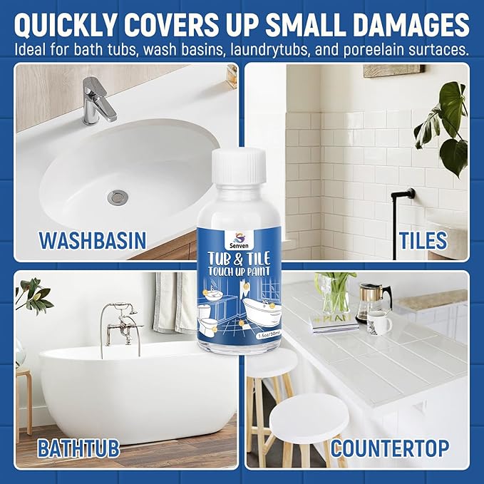 2Pack Tub and Tile Touch Up Paint Kit - High-Gloss White Porcelain Paint for Scratches & Chips on Tubs, Tiles, Sinks, Toilets Bathtubs White Repair Acrylic, Enamel Quick-Dry