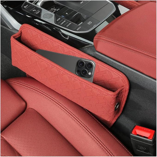 Car Seat Gap Filler Organizer, Leather Console Side Gap Filler Storage Box for Storing Phones Keys, No-Drop Automotive Seat Crevice Blocker Organizer, Universal for Truck SUV Sedan (Red)