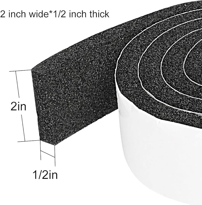 4 Rolls 2 Inch W 1/2 Inch T Weather Stripping Air Conditioner Open Cell Foam Seal Tape, Window Insulation High Resilience Seal Strip for Doors Window,Total 21FT