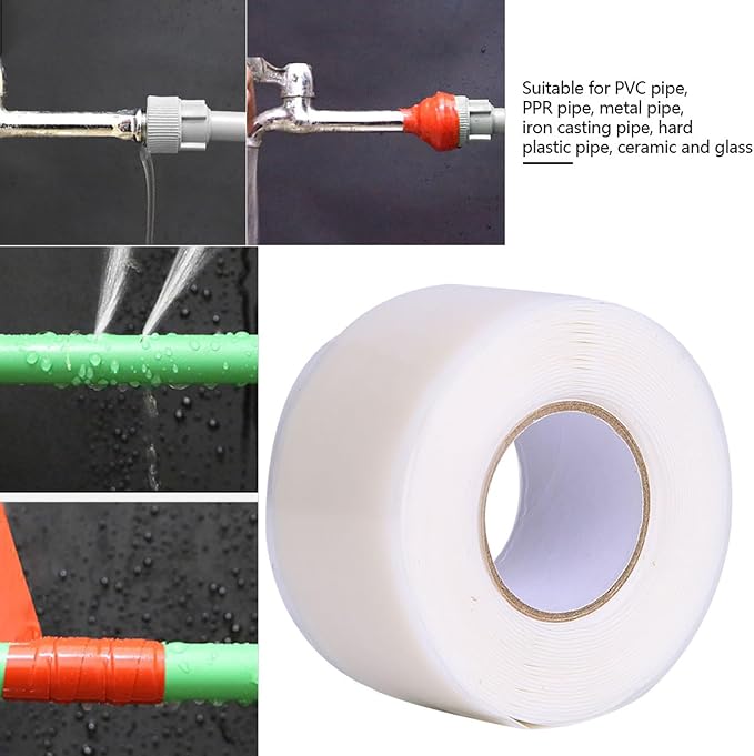 Pipe Repair Tape and White and Red Tape, Watertight Tape for Quick Pipe Repairs, for Home Plumbing Supplies (White)