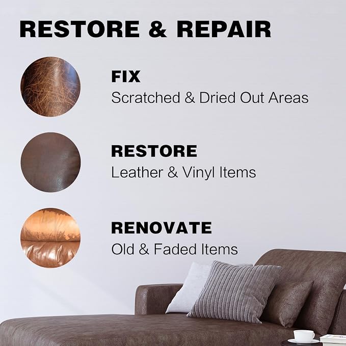 Leather Recoloring Balm - Dark Brown Leather Repair Kit for Furniture, Dye, Recolor, Renew, Repair & Restore Aged, Faded, Cracked, Peeling and Scuffed