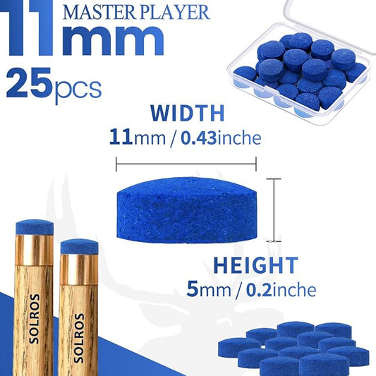 Billiard Pool Cue Tips - Pool Cue Stick Tips Replacement Repair Kit Billiard Cue Tips with Storage Box for Pool Table Cues Stick Tips Head and Leather Snooker Stick - SOLROS