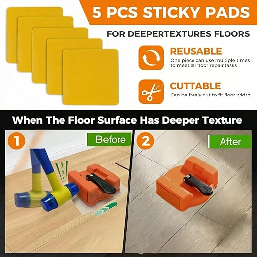 All-in-One Floor Gap Repair Kit – Heavy Duty Suction Cup Puller with Rubber Mallet, 5 Reusable Sticky Pads & Dual-Sided Striking Surface for Laminate, Hardwood & Vinyl Floors