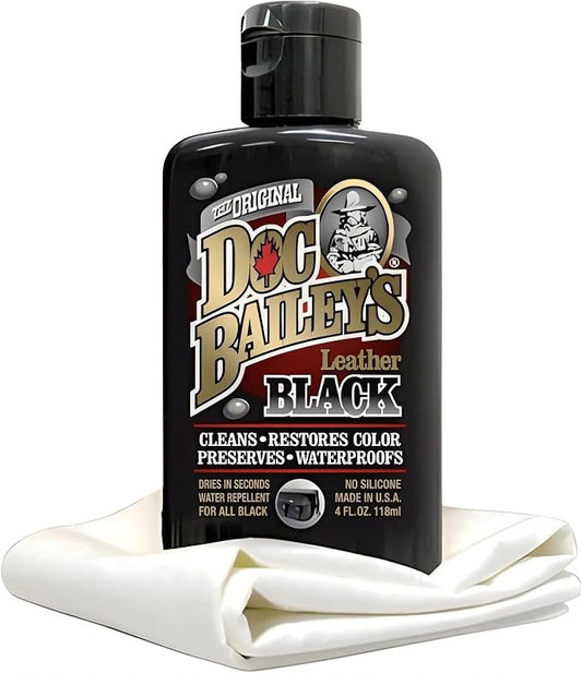 Black Leather Detail Kit - All-in-One Leather Cleaner, Conditioner, Dye & Waterproofer - Restores Faded Black Leather, Vinyl & Rubber for Motorcycle Seats, Jackets, Boots & Cars 4oz