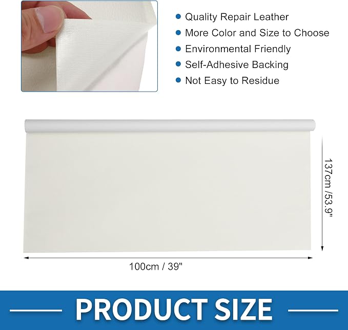 Self Adhesive Leather Repair Patch Strong Stickiness 39"x53.9" Leather Repair Tape PVC Faux Leather White 1 Pcs