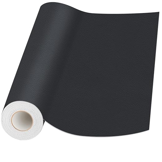 Leather Patches for Furniture,17X79inch Self Adhesive Leather Repair Patch,Leather Repair kit for Furniture,Couch,Car Seat,Motorcycle seat,Loveseat (Matte Black-Litchi Grain, 17X79 inch)