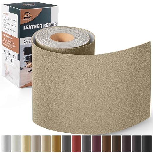 OAZ Leather Repair Kit for Furniture 4"x 63" Leather Tape Repair Patch Self Adhesive Sofa Vinyl Repair Patch Kit for Car Seat,Couch,Boat Seat,Chair - Khaki