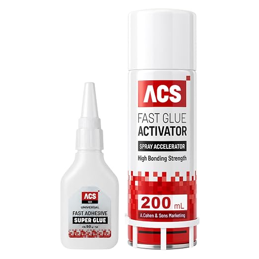 ACS Universal Super Glue & Activator Set - 1.76oz Activator + 6.76oz Thick Adhesive - Premium Spray Accelerator Bundle for Woodworking, Plastic, Crafts, Leather