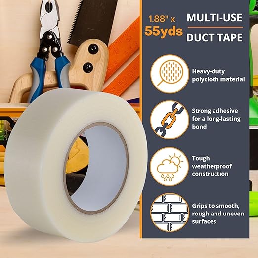 GTSE Clear Duct Tape, 2 Inches x 55 Yards (164 ft), Heavy Duty, Waterproof Repair Tape for Indoor or Outdoor Use, 48 Rolls
