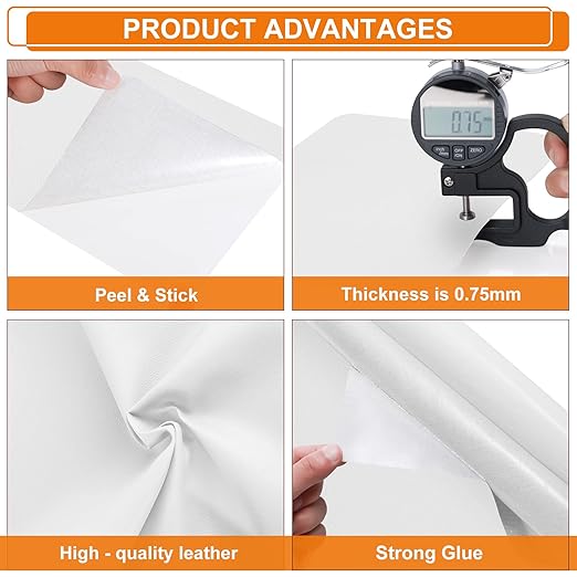 Cahomo Self-Adhesive Leather Repair Patch, 8x11 inch, White, Vinyl Tape for Furniture, Car Seats, Handbags, Jackets