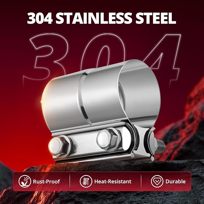 EVIL ENERGY 2'' Exhaust Clamp,Lap Joint Band Clamp Stainless Steel for Pipes,Mufflers,Catalytic Converters (1PCS, 2.0 inch)