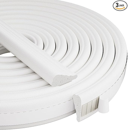 3Pcs×196" Wedge-Shape Foam Window Weather Stripping Door Seal Strip,Soundproofing Frame Insulation Tape for Exterior Front Door,Noise Cancelling Window Inserts,Door Gap Filler Light Blocker,White