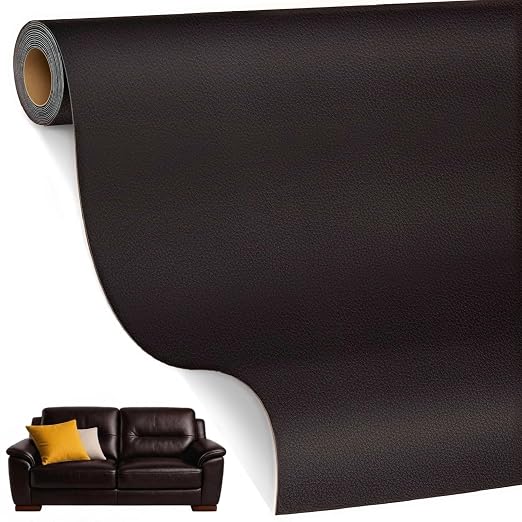 SYRKRC Leather Self Adhesive Leather Repair Set, Leather Repair Patch, Faux Leather Patches, Leather Repair and Renovation for Sofa, Car Seats, Leather headboard, (Dark Brown, 17 x 79 Inch)