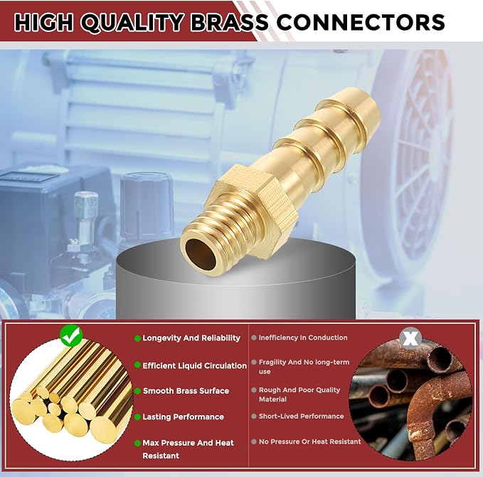 Pack of 10 Brass Hose Barb Fittings Adapter Connector 6mm Hose Barb to M6x1 Male Fittings for Home Machines, Massage Bathtubs, and Irrigation Systems