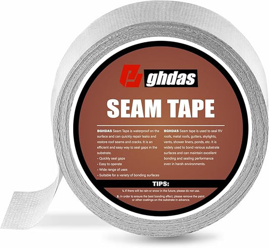 Bghdas Peel and Stick Seam Tape, Repair Leaks and Restores Roof Seams and Tears, Used for Bonding Metal, Wood, EPDM, Fiberglass, and Tiles, Efficient to Use, 2 Inch x 50 Feet Roll（1 Piece）