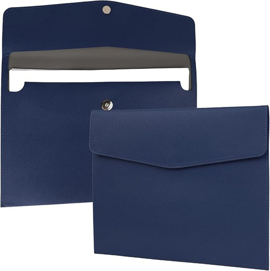 MultiBey A4 Document Holder, PU Leather File Folder, File Organizer Filing Envelope Portfolio Case with Magnetic Snap Button for Home School Office Stationery Blue
