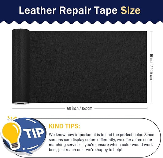Zenyao Leather Repair Patch Tape - Self Adhesive Leather Repair Kit for Car Seat Furniture, Heavy Duty Vinyl Repair Patch for Couch Sofa, Waterproof for Rips Scratches Tears, 16x60 Inch Roll, Black