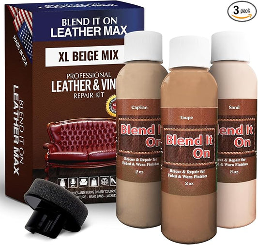 Blend It On XL Leather/Vinyl Repair Kit Now with 6 Ounces for Furniture, Jacket, Sofa, Car Seat, Boots, Easy Instructions to Match Colors, Restore Any Material No Mixing Chart Needed (Beige Mix)