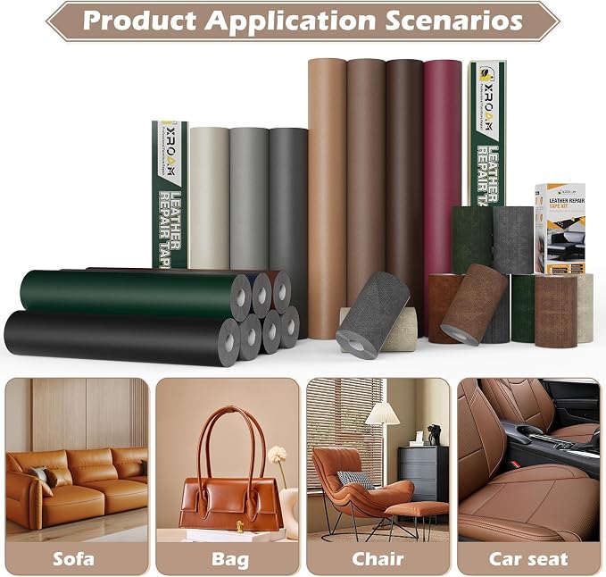 Leather Repair Tape, 16x79 inch Leather Patches for Furniture, Self Adhesive Leather Repair Patch for Sofas, Couches, Leather Covers, Seats, Chairs, Vinyl Repair Tape Brown