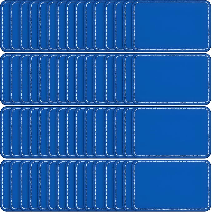 Dunzy 60 Pcs Leather Hat Patches Blank Leatherette Hat Patch with Adhesive Rectangle Laserable Leatherette Patch for Hats Custom Fabric Sew Laser Engraving DIY(Dark Blue,3 x 2 Inch)