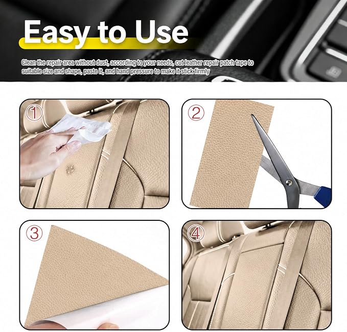 2PCS PU Leather Patch for Car Seat Repair,Self-Adhesive Leather Repair Patch Tape Vinyl Repairs Kit,Portable Car Leathers Repairs Kit (Khaki)