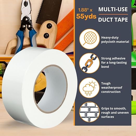 GTSE White Duct Tape, 2 Inches x 55 Yards (164 ft), Heavy Duty, Waterproof Repair Tape for Indoor or Outdoor Use, 1 Roll