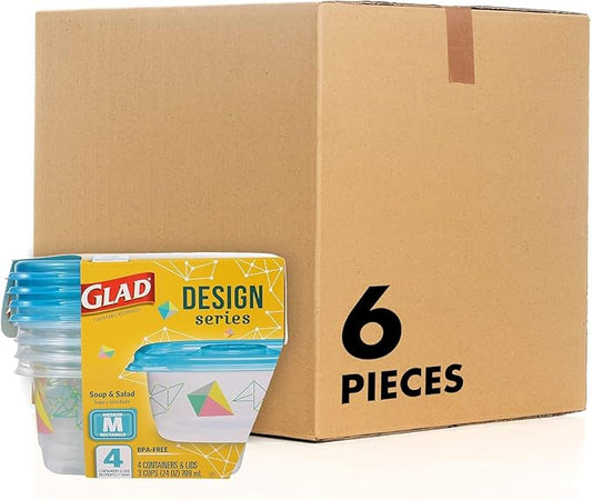Glad GladWare Design Series Food Storage Containers with Lids, Medium Rectangle BPA Free Plastic for Meal Prep and Lunches, Tight Seal, Microwave and Dishwasher Safe, 24 Oz, 4 Count - 6 Pack