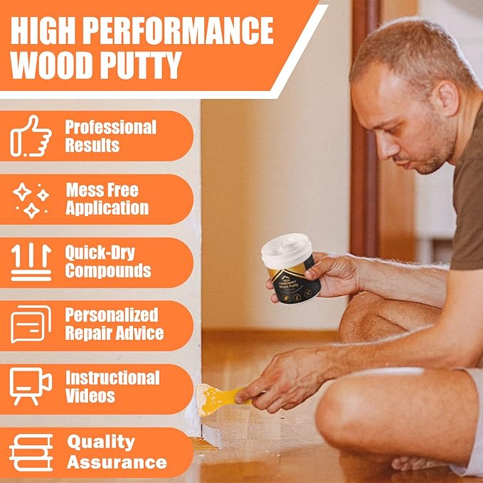 Deuvuo Wood Filler, Wood Putty Filler White - Our Wood Grain Filler Offers a Quick and Lasting Fix for Any Damage or Flaw - Paintable, Stainable, Sandable & Quick Drying - 9.87 Ounce