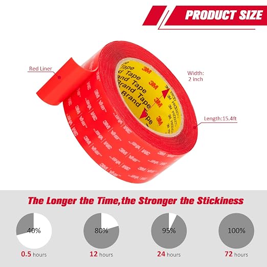 3M Heavy Duty Double Sided Tape 2''x15.4Ft 0.04in Thick Clear 4910 | Adhesive Waterproof Mounting Tape Foam Tape for Car Home Office Decov
