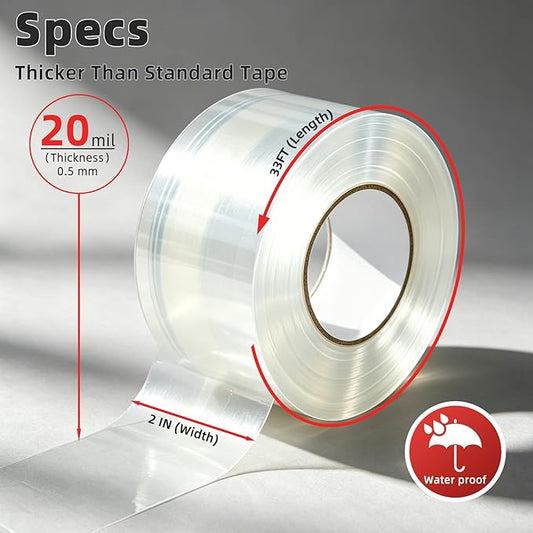 ESUFEIR Window Sealing Tape,20 Mil Thick Transparent Weather Seal Tape for Blocking Winter Drafts & Preventing Cool Air Loss in Summer,Waterproof & Oil-Resistant for Bathroom Kitchen (2" W x 33' L)