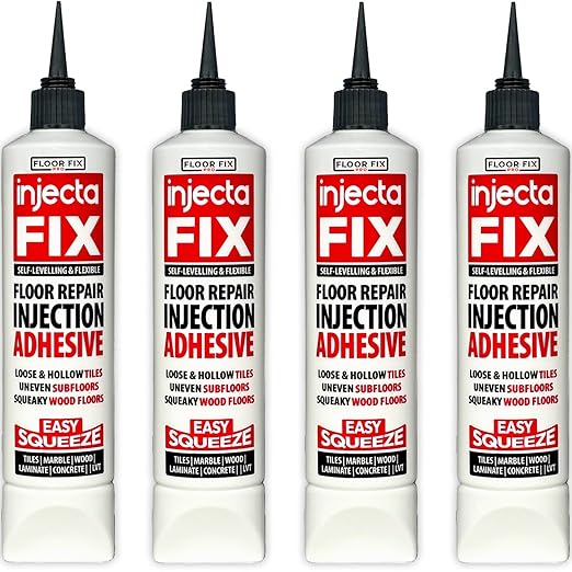 Floor-Fix Pro Eeasy Squeeze 10.1 Fl Oz - Extra Strength - Fix Loose & Hollow Tiles, Squeaky Wood & Laminate - Includes Built in 5/64” Syringe Tip - Adjustable to 5/64. No Sealant Gun Required (4)