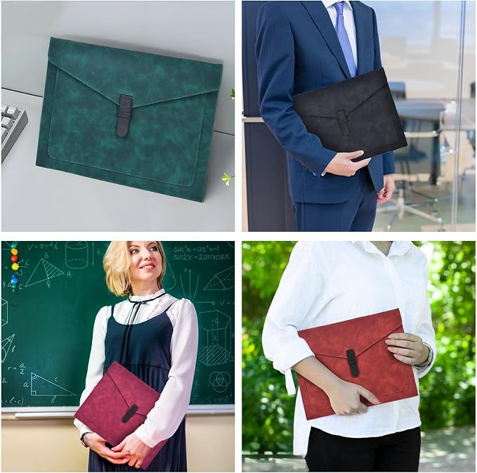 Brown PU Leather File Folder, Snap Closure File Organizer, Important Document Folder with Pockets, Document Organizer, Laptop Sleeve Notebook Case, A4 Envelopes Filing Folder