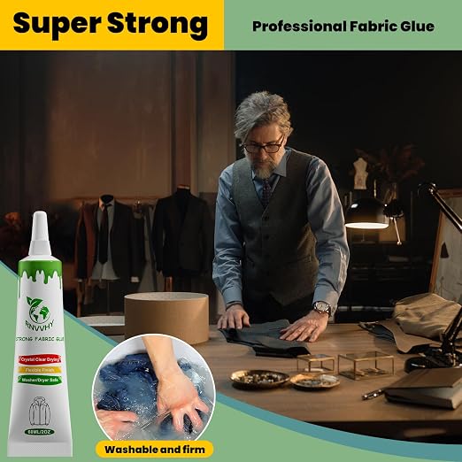 Fabric Glue Permanent, 60ml Super-Strong Clear Washable Fabric Adhesive for Clothing, Patches, Leather, Cotton, Denim, Polyester, Doll Repair (Fabric Glue (one Pack))