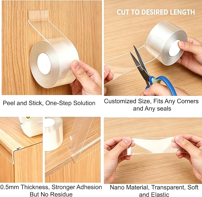 Transparent Window Weather Sealing Tape 3 Inch x 33 FT Weather Stripping Residue-Free Clear Window Insulation Caulk Tape for Shower Glass Gaps and Clear Doors Windows Windproof