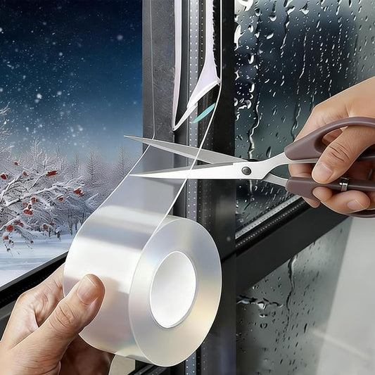 Window Sealing Tape 2 Inch x 33 Ft Transparent Window Insulation Waterproof Nano Draft Isolation Tape Clear Weather Stripping Caulk Tape for Window and Bathroom Shower Glass Side Gaps
