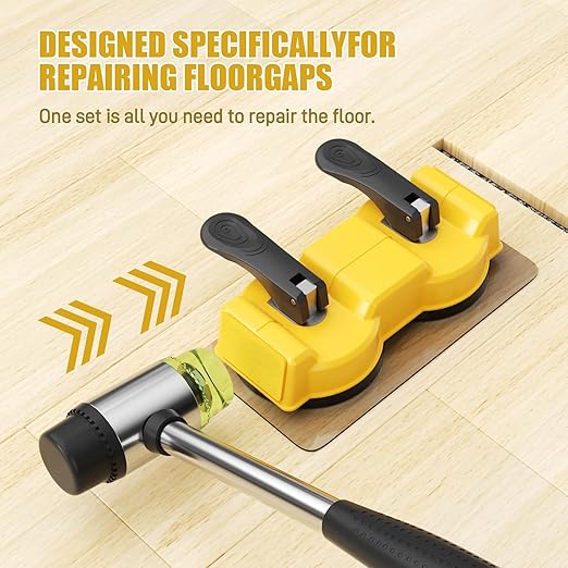 Floor Gap Fixer Tool Kit – 2-in-1 Double Sided Suction Cup with Hammer & 4 Pads for Laminate, Vinyl, Hardwood Floor Repair – Dual-Head Striking Tool for Tight Spaces(2pcs Suction Cups kit)