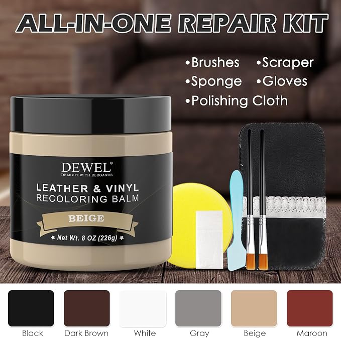 DEWEL Leather Recoloring Balm, Beige Leather Color Restorer for Scratched and Faded, Leather Scratch Remover, Upgrade Leather Repair Kit for Restore Couches, Car Seats, Shoes, Boots