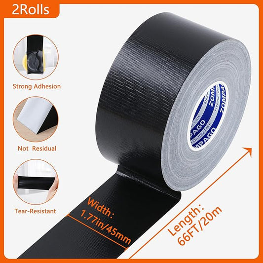 ZOMPAGO Strong Adhesive Cloth Weather Stripping Tape for Sliding Windows and Door Frames - 2Roll,1.8inx33FT,Black,Seal Strip for Soundproofing,Dustproof, Waterproof,and Windproof-Durable