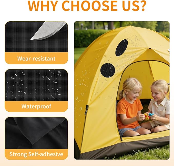 Waterproof Self-Adhesive Fabric Repair Tape - Tent Repair Kit,51pcs Nylon Fabric Patches for Tent, Jacket, Clothes, Puffer Down Jacket,Sleeping Bag, Outdoor Gear Tenacious Repairs Tape, Black