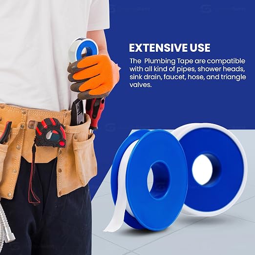 Supply Giant Plumbers PTFE Tape 1/2" W x 1080" L Pipe Thread Tape, High Density Thread Sealant Tape Water Seal Plumbing Tape for Shower Head, Pipes, Gas Lines, Leak Prevention