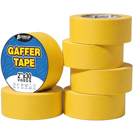 Gaffers Tape Heavy Duty, Easy to Rip, Residue-Free Professional Grade Floor Tape for Electrical Cords, Matte Finish Non Reflective, Weather Resistant (6, Yellow, 2" x 30 Yards)