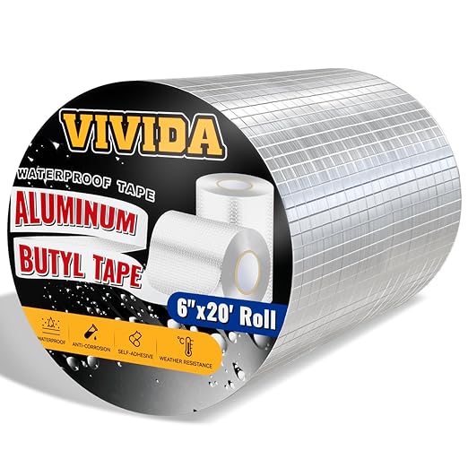 VIVIDA Aluminum Butyl Tape 6" × 20', Waterproof Aluminum Foil Butyl Sealing Tape for Outdoor Use, Corrosion Resistant, Repair for Metal Roof, RV, Windows, 1 Roll