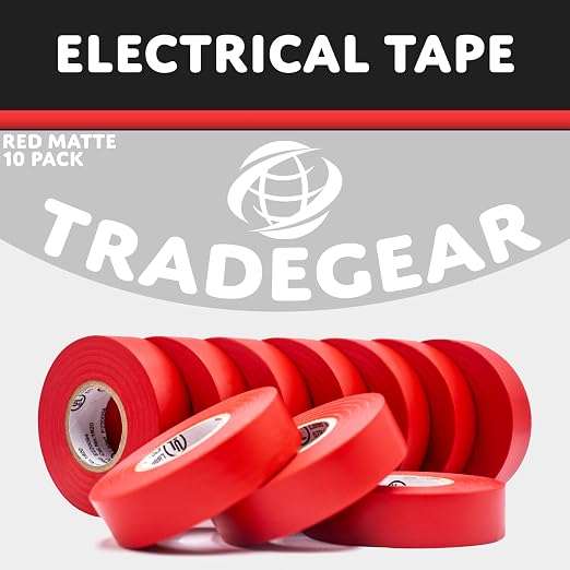 TradeGear Red 10 Pack - UL Listed Colored Electrical Tape, 60 ft x 3/4 in, 600V, Flame Retardant, Waterproof, Rubber Adhesive - Phase Marking, Wire ID, Automotive