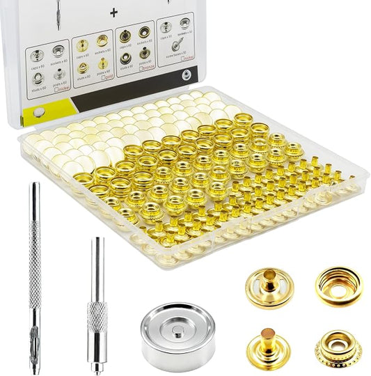 Premium 60 Sets(240pcs) 15mm Snap Button Kit, Marine Grade Stainless Steel Canvas Snap Kit with 3 Setting Tools, Heavy Duty Snap Fastener Kit for Fabric Leather Furniture Repairs DIY Projects