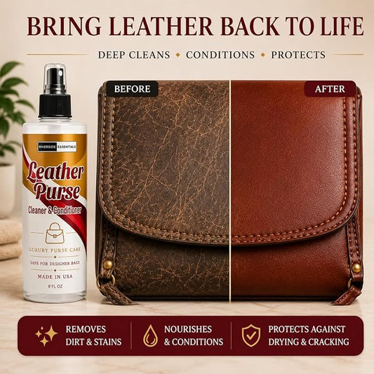 Leather Purse Cleaner & Conditioner (8oz) – High End 3-in-1 Spray for Purses, Designer Bags & Luxury Handbags – Cleans, Conditions, Deodorizes & Restores Finished Leather - Made in USA