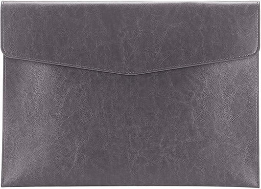 PU Leather A4 File Folder Document Holder Envelope Folder Case with Snap Closure for Receipt Contract Gray